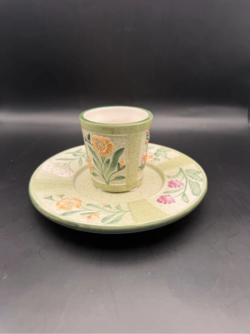 Yankee Candle Botanical Ceramic Plate & Votive Holder Set Floral Green